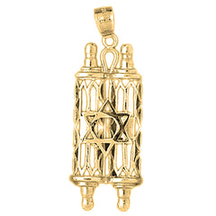 10K, 14K or 18K Gold Jewish Torah Scroll with Star Pendant