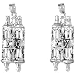 Sterling Silver 39mm Jewish Torah Scroll with Star Earrings