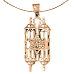 10K, 14K or 18K Gold Jewish Torah Scroll with Star Pendant