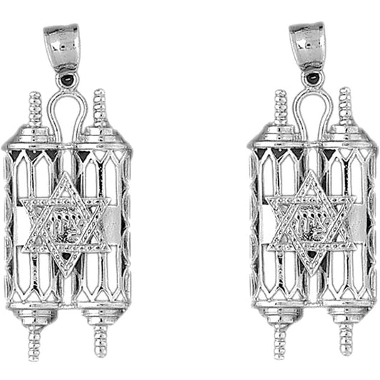 Sterling Silver 49mm Jewish Torah Scroll with Star Earrings