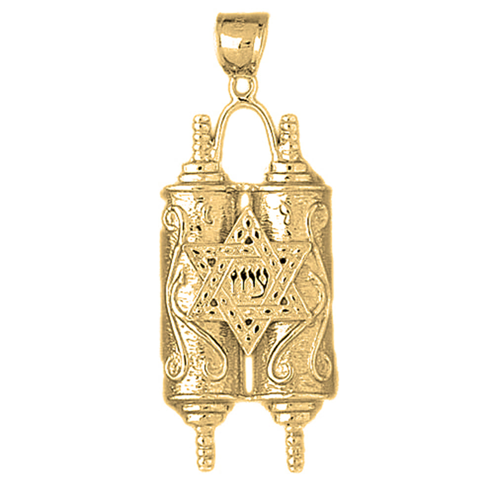 10K, 14K or 18K Gold Jewish Torah Scroll with Star Pendant