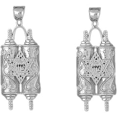 Sterling Silver 49mm Jewish Torah Scroll with Star Earrings