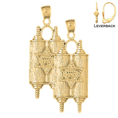 14K or 18K Gold Jewish Torah Scroll with Star Earrings