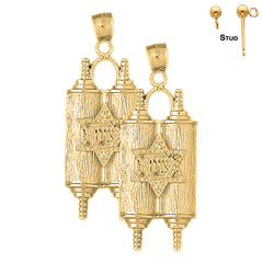 Sterling Silver 51mm Jewish Torah Scroll with Star Earrings (White or Yellow Gold Plated)