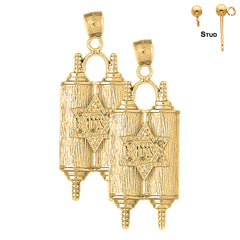 14K or 18K Gold Jewish Torah Scroll with Star Earrings