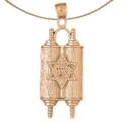 10K, 14K or 18K Gold Jewish Torah Scroll with Star Pendant