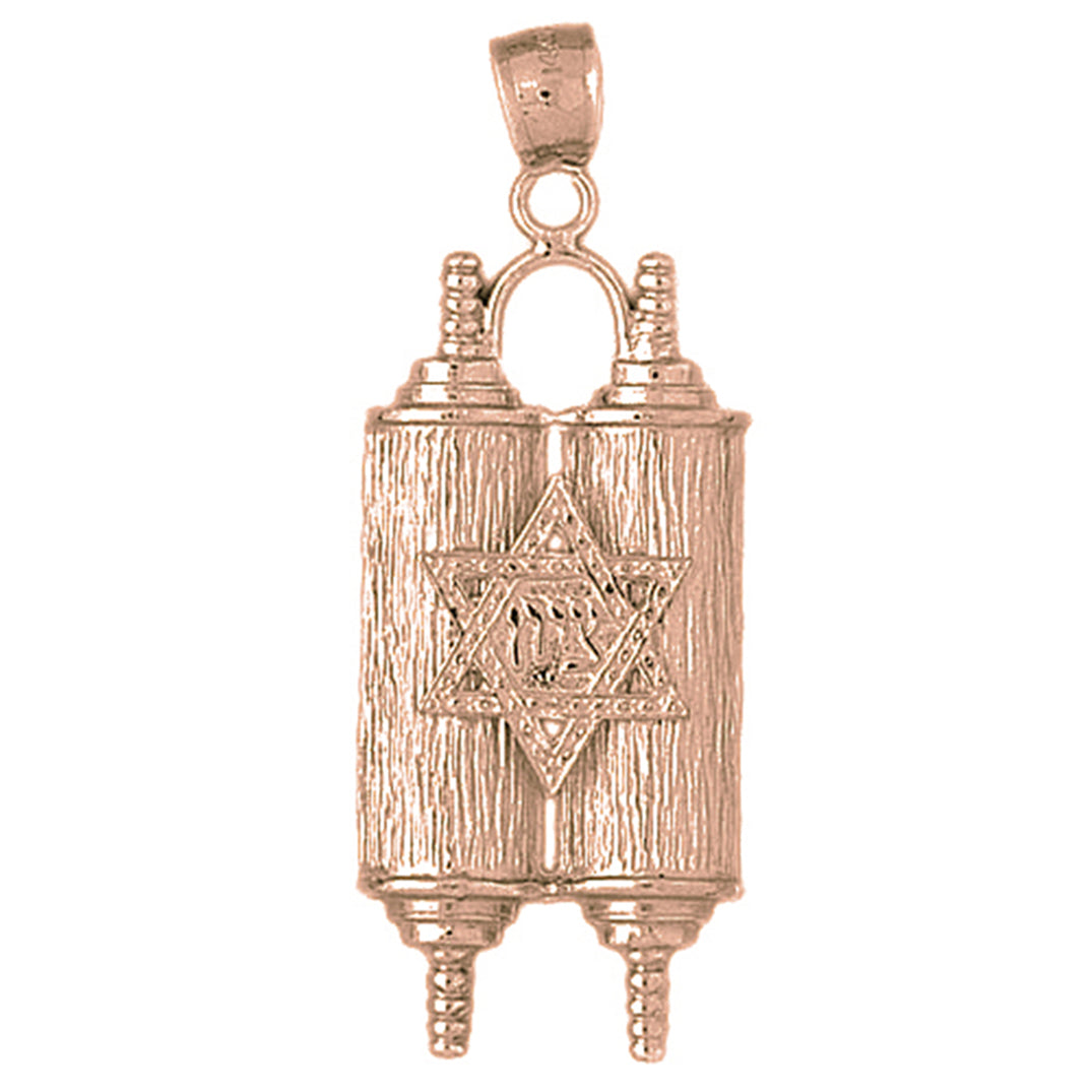 10K, 14K or 18K Gold Jewish Torah Scroll with Star Pendant