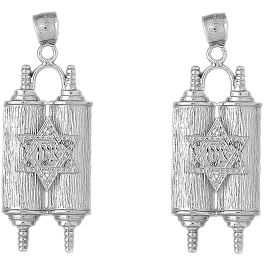 14K or 18K Gold 51mm Jewish Torah Scroll with Star Earrings