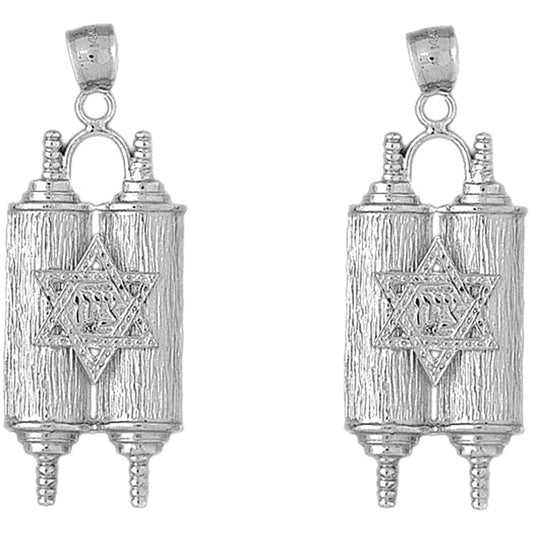Sterling Silver 51mm Jewish Torah Scroll with Star Earrings