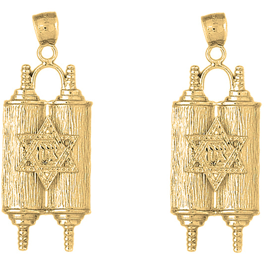 Yellow Gold-plated Silver 51mm Jewish Torah Scroll with Star Earrings