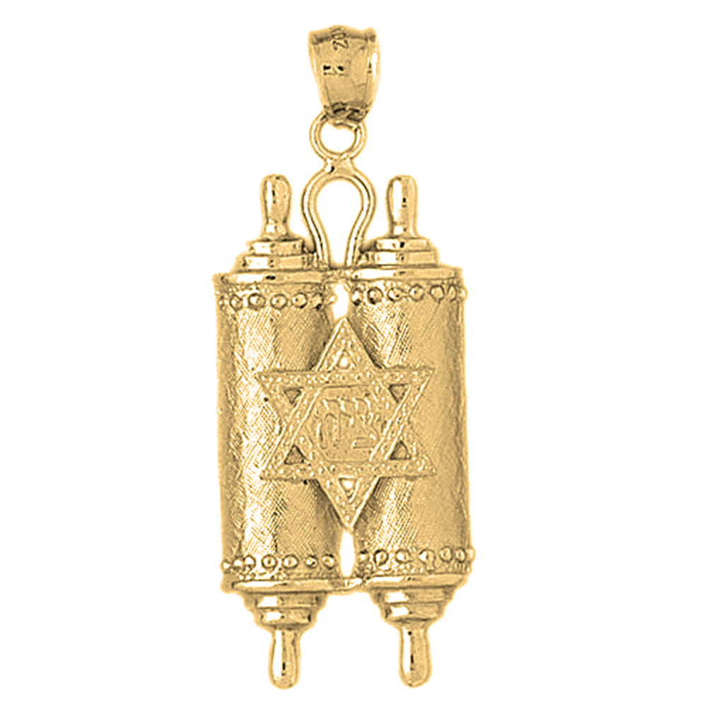 10K, 14K or 18K Gold Jewish Torah Scroll with Star Pendant