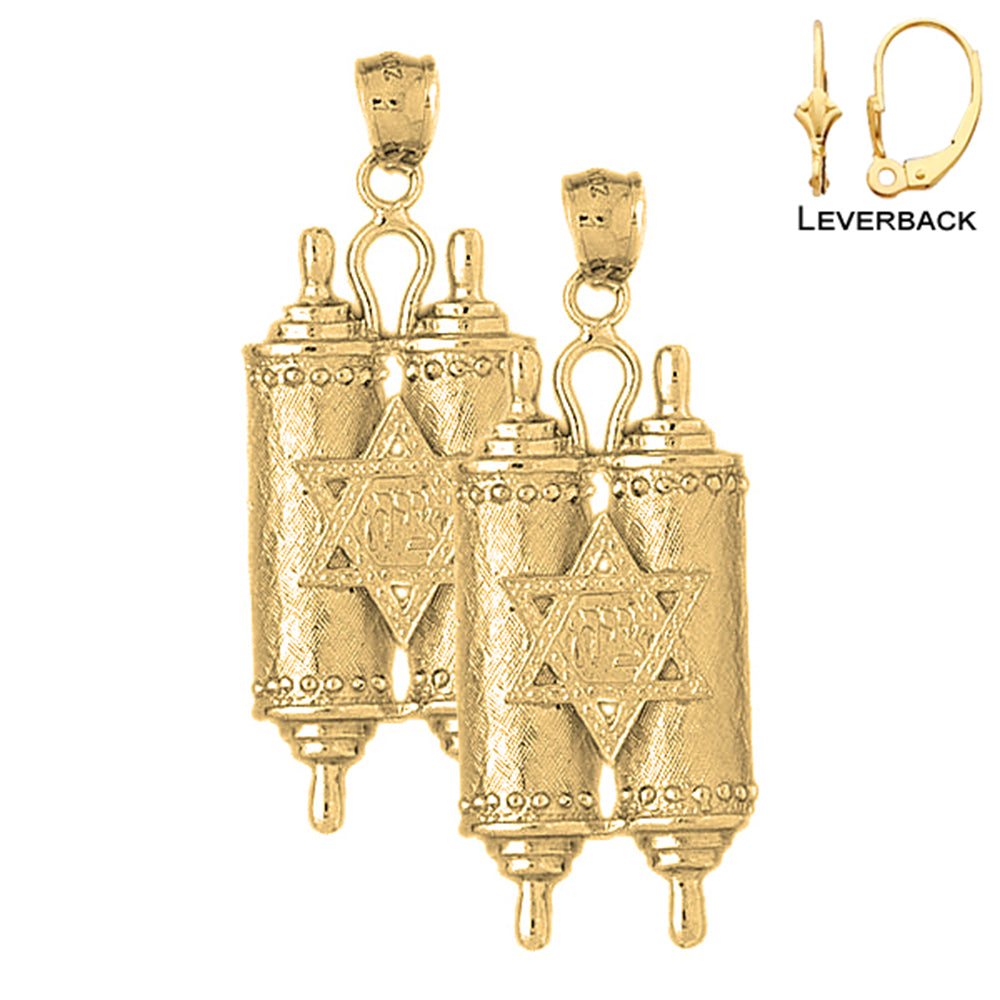 14K or 18K Gold Jewish Torah Scroll with Star Earrings