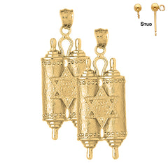 14K or 18K Gold Jewish Torah Scroll with Star Earrings