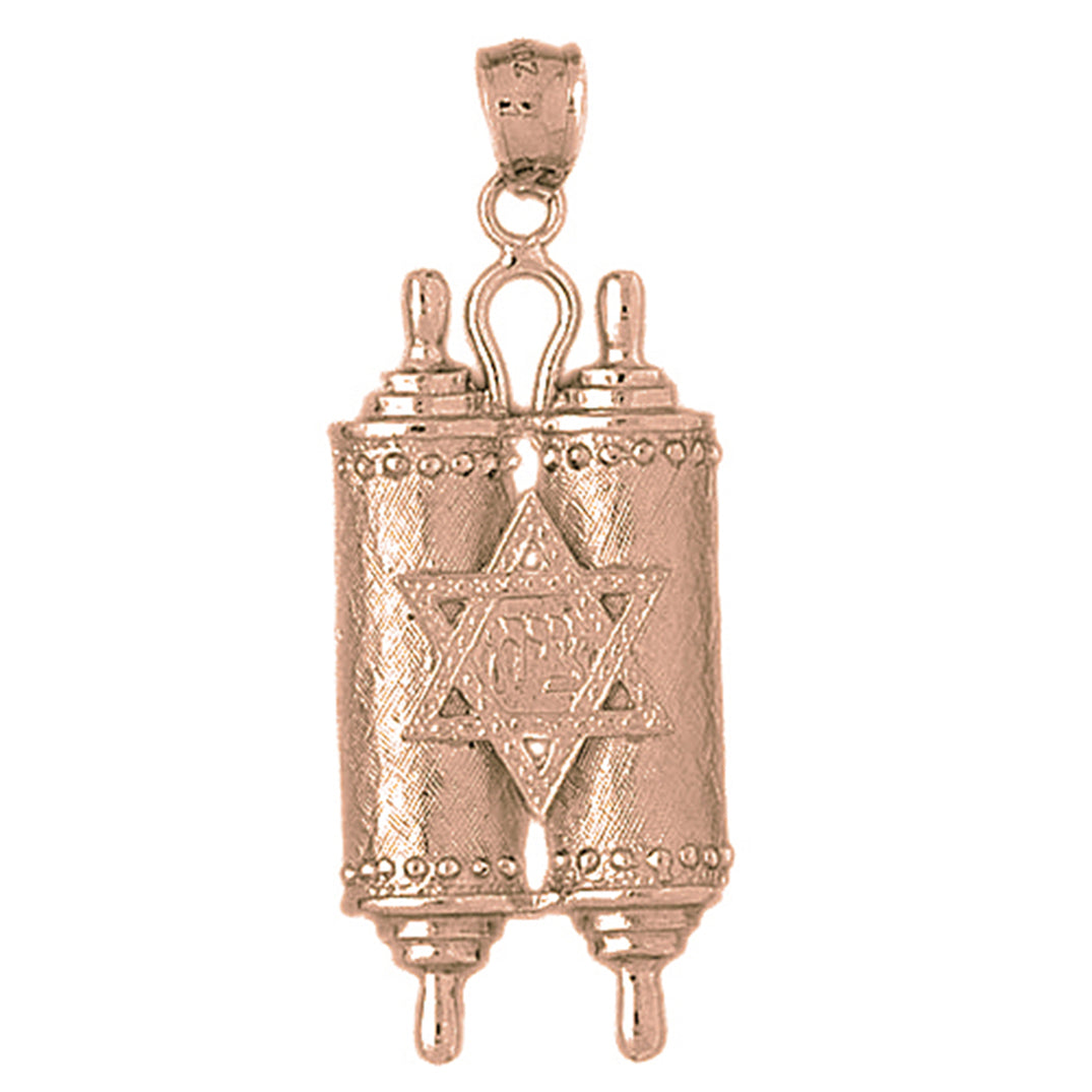 10K, 14K or 18K Gold Jewish Torah Scroll with Star Pendant