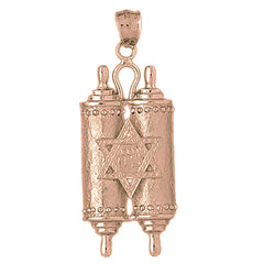 10K, 14K or 18K Gold Jewish Torah Scroll with Star Pendant