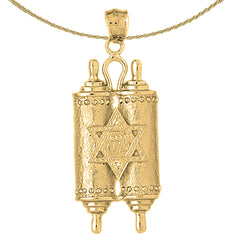 Pergamino de la Torá judía de oro de 10 K, 14 K o 18 K con colgante de estrella