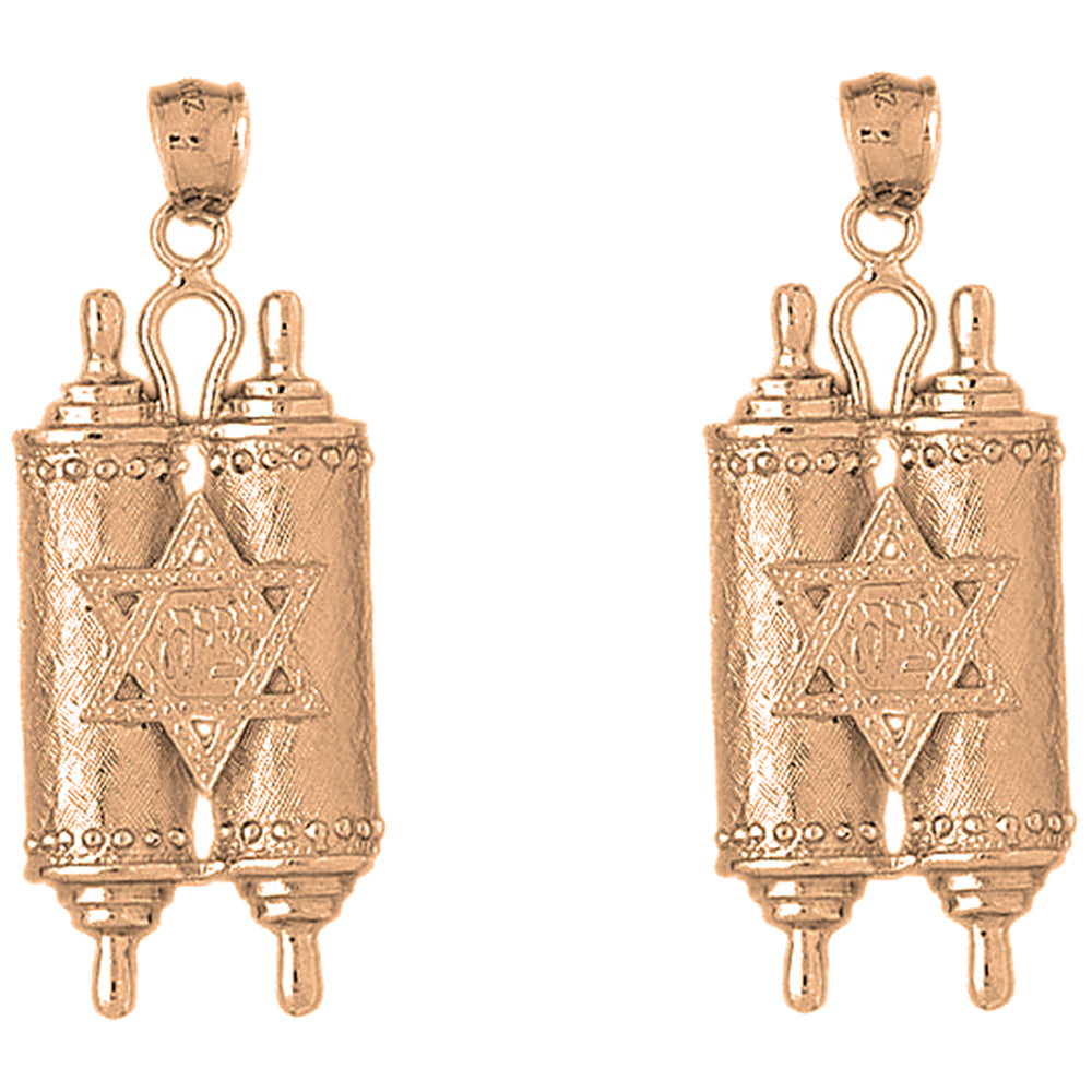 14K or 18K Gold 50mm Jewish Torah Scroll with Star Earrings