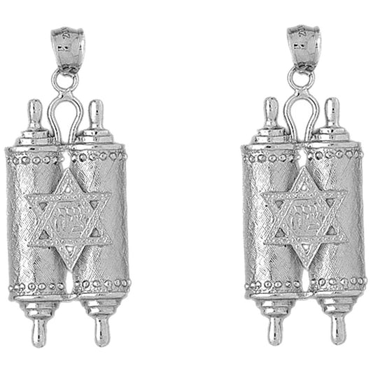 14K or 18K Gold 50mm Jewish Torah Scroll with Star Earrings