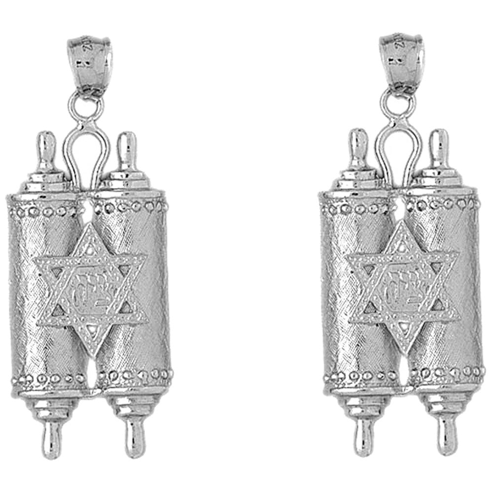 Sterling Silver 50mm Jewish Torah Scroll with Star Earrings