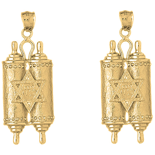 Yellow Gold-plated Silver 50mm Jewish Torah Scroll with Star Earrings