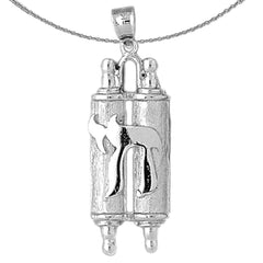 10K, 14K or 18K Gold Jewish Torah Scroll with Chai Pendant