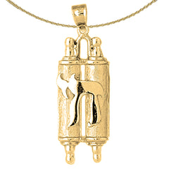 10K, 14K or 18K Gold Jewish Torah Scroll with Chai Pendant