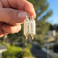 10K, 14K or 18K Gold Jewish Torah Scroll with Commandments Pendant