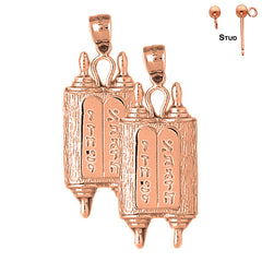 14K or 18K Gold Jewish Torah Scroll with Commandments Earrings