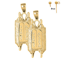 Sterling Silver 47mm Jewish Torah Scroll with Commandments Earrings (White or Yellow Gold Plated)