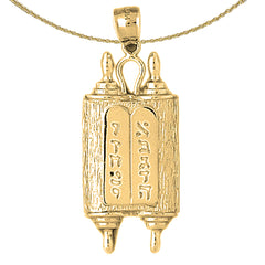 Pergamino de la Torá judía de oro de 10K, 14K o 18K con colgante de mandamientos
