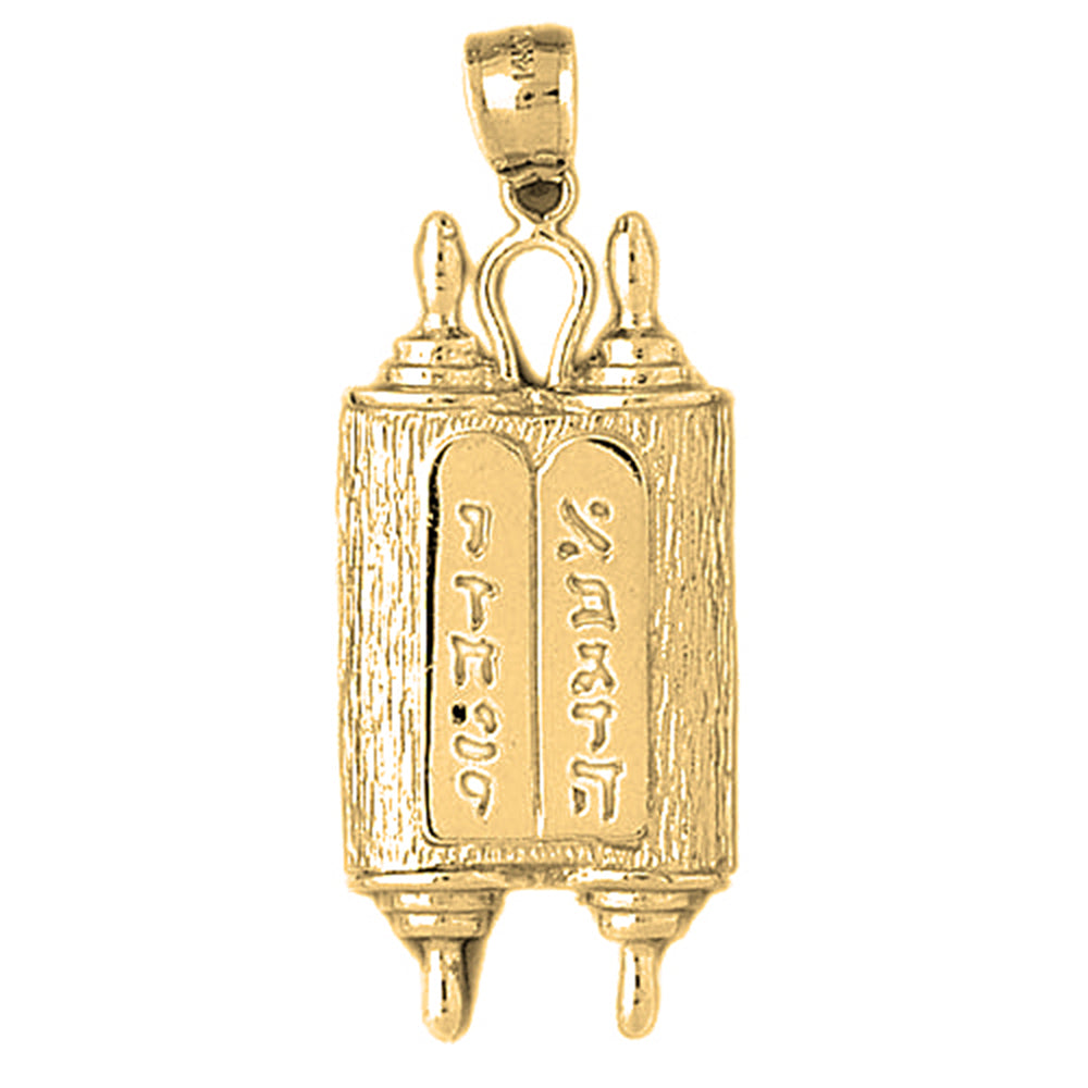 10K, 14K or 18K Gold Jewish Torah Scroll with Commandments Pendant