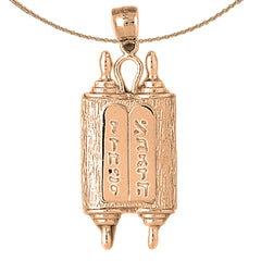 10K, 14K or 18K Gold Jewish Torah Scroll with Commandments Pendant