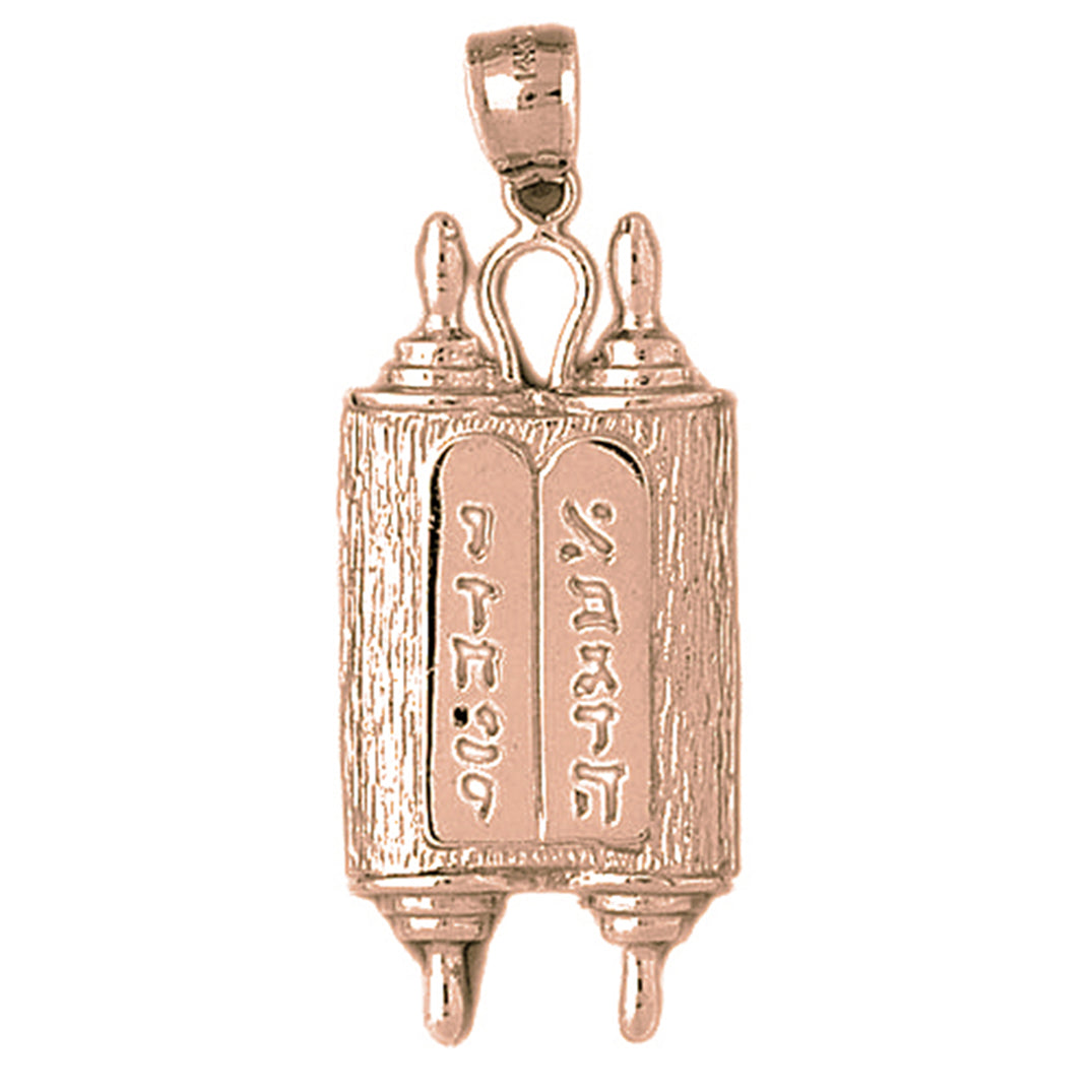 10K, 14K or 18K Gold Jewish Torah Scroll with Commandments Pendant