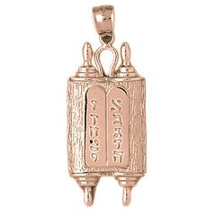 10K, 14K or 18K Gold Jewish Torah Scroll with Commandments Pendant