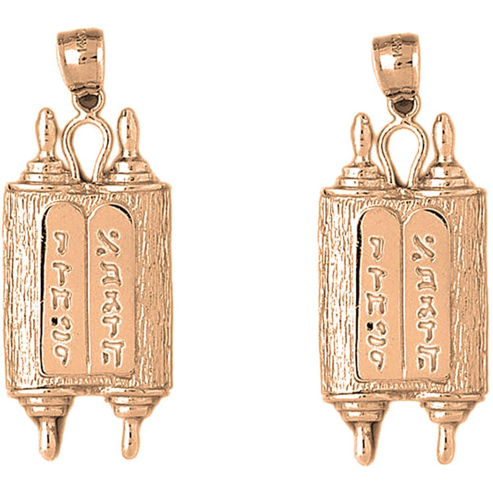 14K or 18K Gold 47mm Jewish Torah Scroll with Commandments Earrings