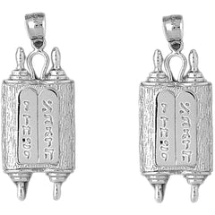 Sterling Silver 47mm Jewish Torah Scroll with Commandments Earrings