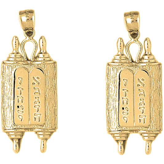 Yellow Gold-plated Silver 47mm Jewish Torah Scroll with Commandments Earrings
