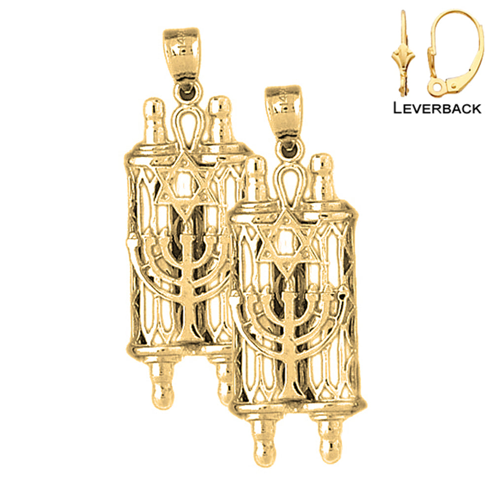 14K or 18K Gold Torah Scroll with Star & Menorah Earrings