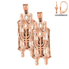 14K or 18K Gold Torah Scroll with Star & Menorah Earrings