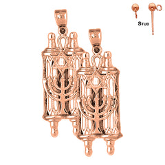 14K or 18K Gold Torah Scroll with Star & Menorah Earrings