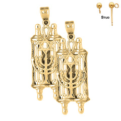 14K or 18K Gold Torah Scroll with Star & Menorah Earrings