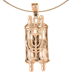 10K, 14K or 18K Gold Torah Scroll with Star & Menorah Pendant