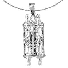 10K, 14K or 18K Gold Torah Scroll with Star & Menorah Pendant