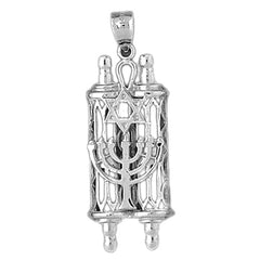 10K, 14K or 18K Gold Torah Scroll with Star & Menorah Pendant