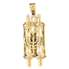 10K, 14K or 18K Gold Torah Scroll with Star & Menorah Pendant