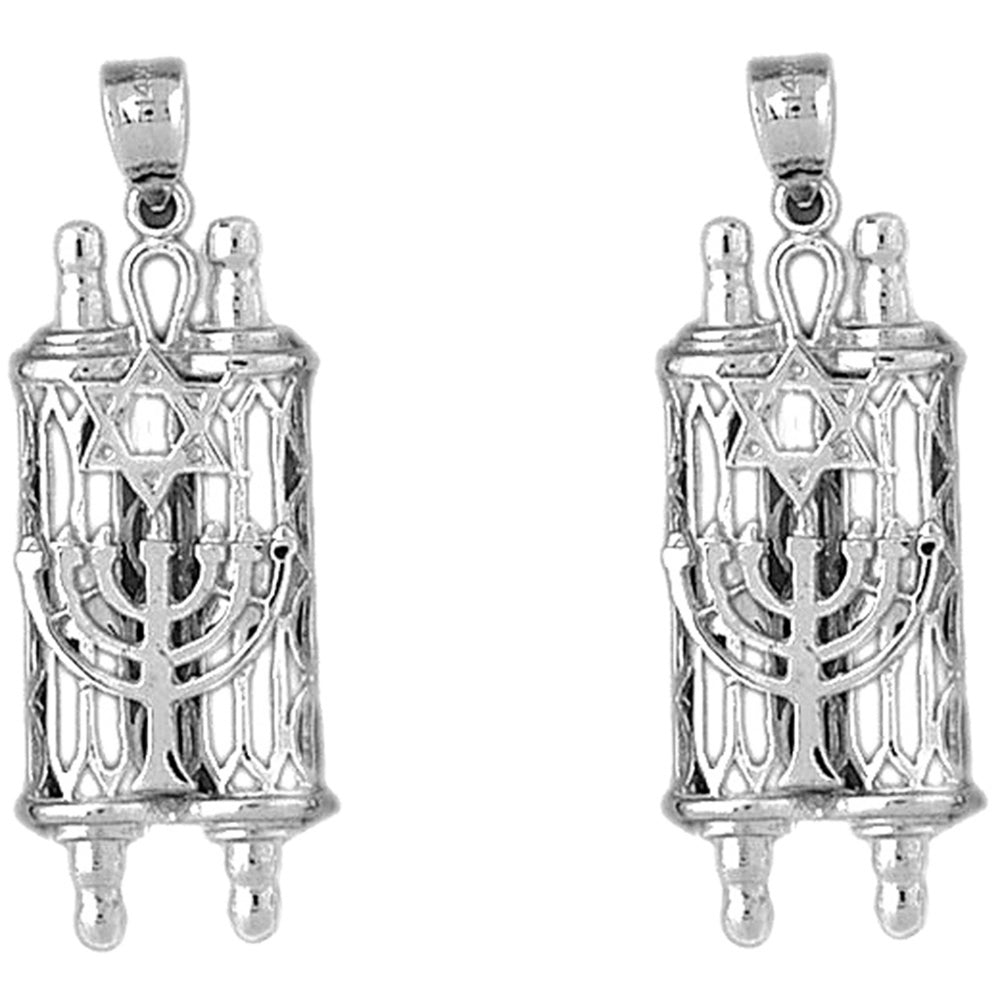 14K or 18K Gold 40mm Torah Scroll with Star & Menorah Earrings