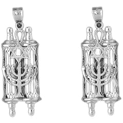 Sterling Silver 40mm Torah Scroll with Star & Menorah Earrings