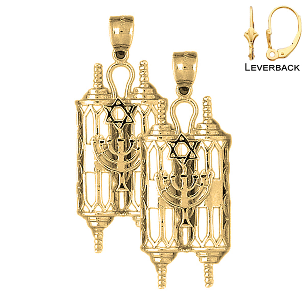 14K or 18K Gold Torah Scroll with Star & Menorah Earrings