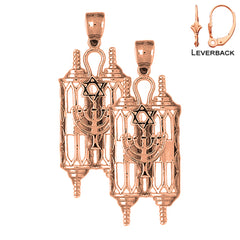 14K or 18K Gold Torah Scroll with Star & Menorah Earrings