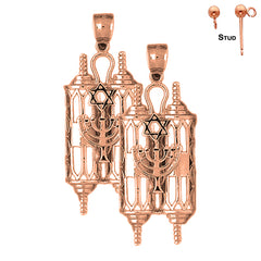 14K or 18K Gold Torah Scroll with Star & Menorah Earrings